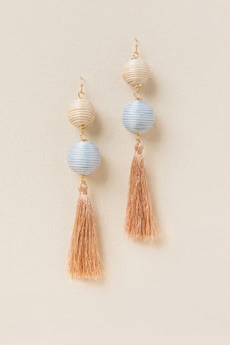 Francesca's Keana Bauble Ball Tassel Drop Earring - Gray