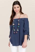 Alya Arin Tie Sleeve Off The Shoulder Top - Navy