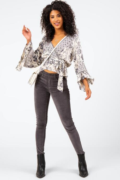 Francesca's Mckinely Floral Wrap Blouse - Ivory