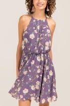 Francesca Inchess Olivya Gathered Neck Sweet Rose A-line Dress - Vintage Purple