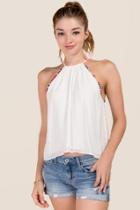 Francesca's Noelle High Neck Swiss Dot And Pom Pom Tank - White