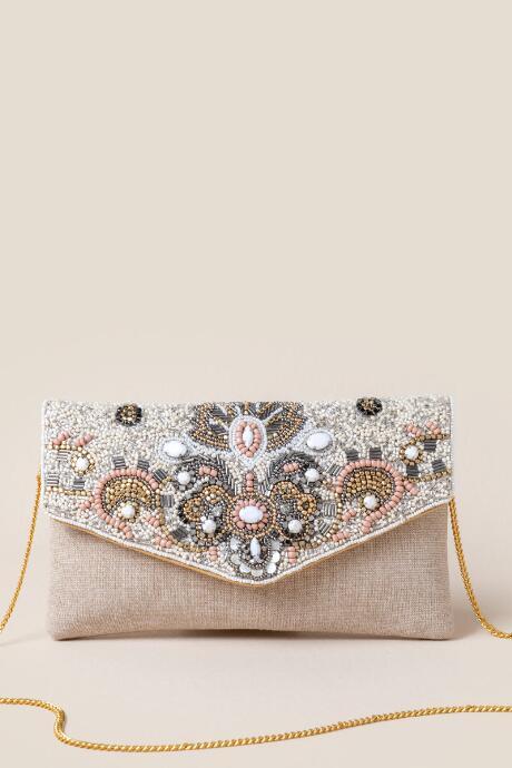 Francesca's Iris Multi Beaded Clutch - Blush