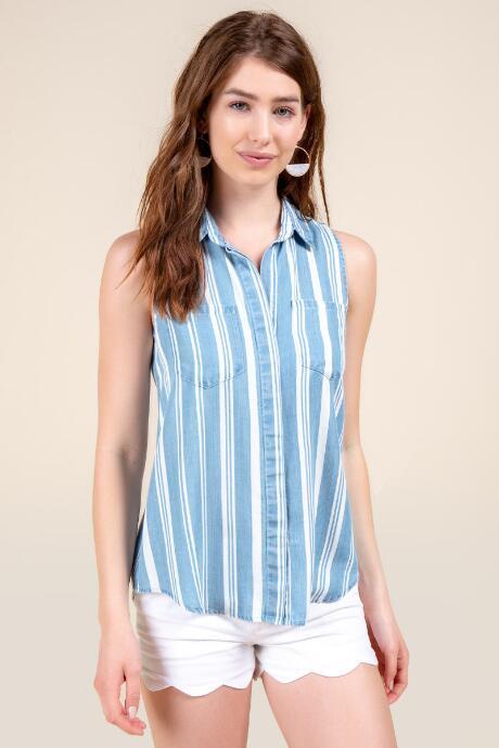 Francesca's Melanie Striped Button Down Top - Lite