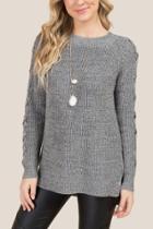 Francesca's Darby Lattice Sleeve Sweater - Gray