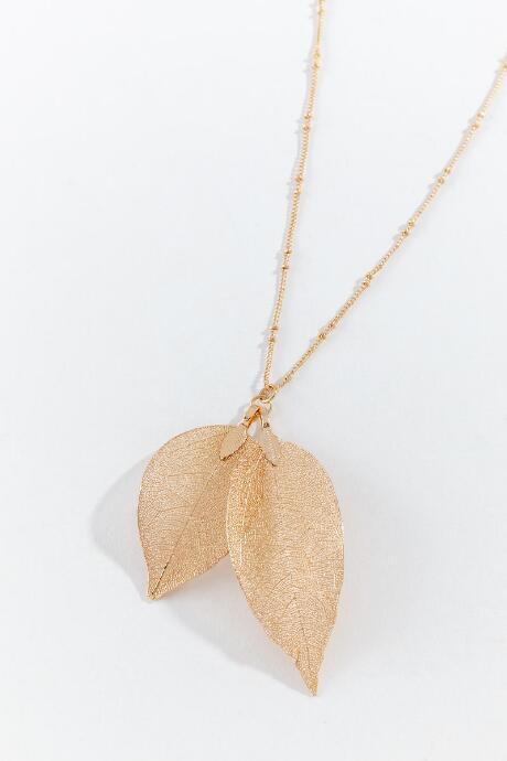 Francesca's Berkley Double Leaf Pendant Necklace - Gold