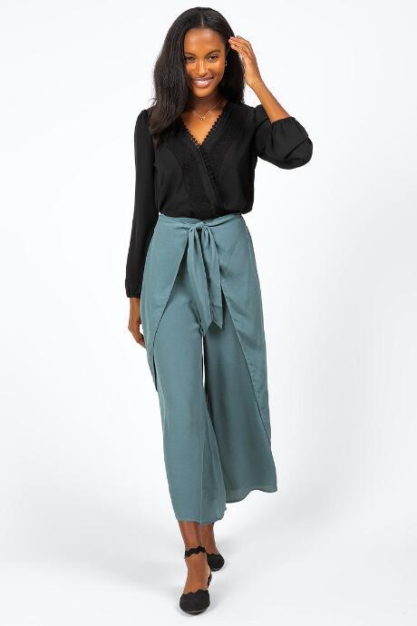 Francesca's Lissa Front Tie Palazzo Pants - Teal