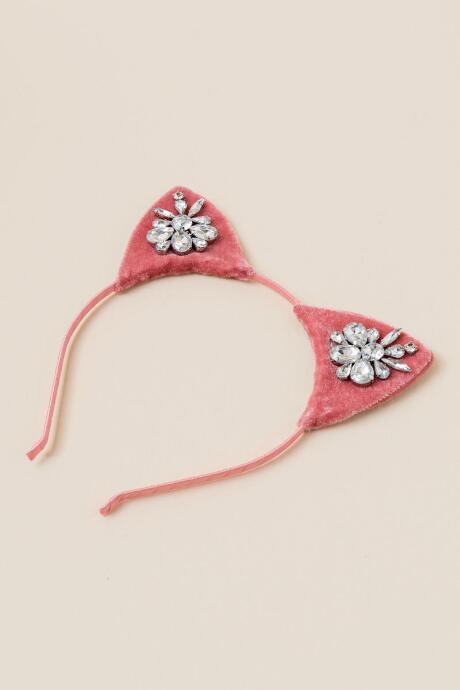 Francesca's Laynie Velvet Jeweled Cat Ears Headband - Rose