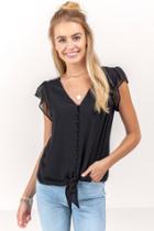 Francesca's Lilith Front Tie Top - Black