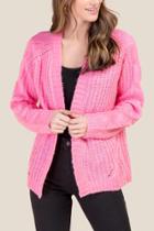 Francesca's Emma Cable Sleeve Cardigan - Neon Pink