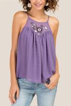 Francesca's Erin High Neck Embroidery Tank - Vintage Purple