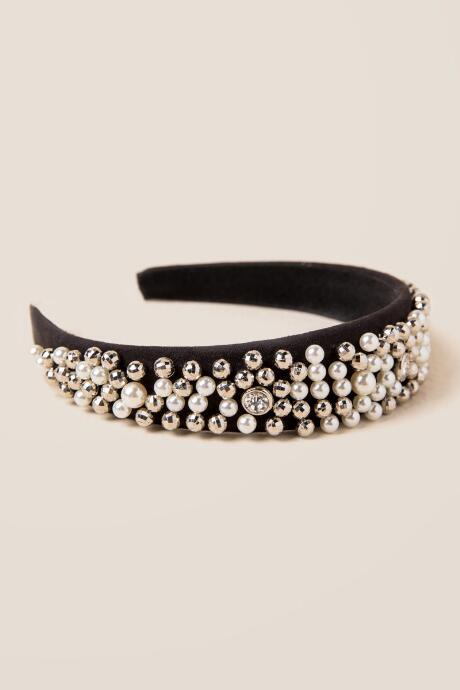 Francesca's Lorena Pearl Velvet Headband - Black