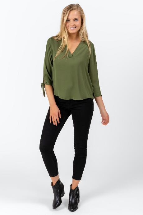 Francesca's Quinley V-neck Tie Sleeve Blouse - Olive