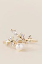 Francesca's Kiera Pearl And Crystal Leaves Ring - Crystal