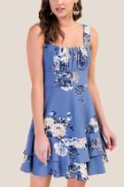 Francesca's Cindy Tiered Floral Fit & Flare Dress - Chambray