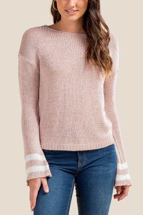 Francesca's Karen Striped Sleeve Sweater - Blush