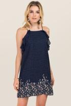 Blue Rain Robin Ruffle Border Print Shift Dress - Navy