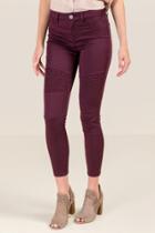 Francesca's Jennifer Mid Rise Moto Jeans - Burgundy