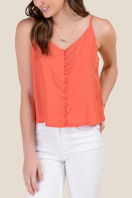 Francesca's Audrey Button Front Tank Top - Rust
