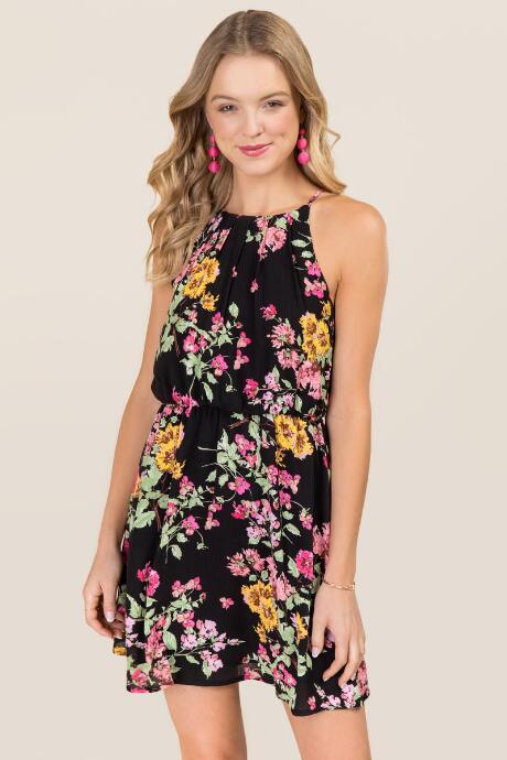 Blue Rain Lola Floral A-line Dress - Black
