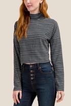 Francesca Inchess Olivia Striped Mock Neck Drop Shoulder Top - Heather Gray