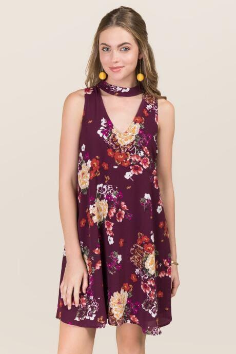 Mi Ami Karinda Floral Gigi Shift Dress - Wine