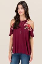 Alya Astra Cold Shoulder Rose Patch Knit Top - Wine
