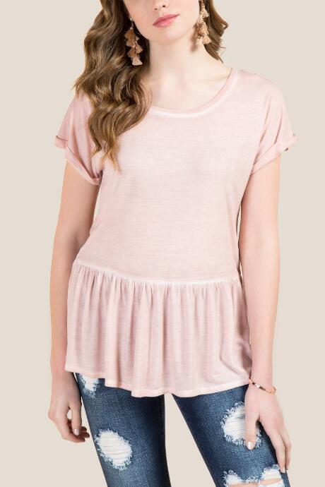 Francesca's Matilda Peplum Oil Wash Top - Blush