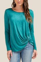Francesca's Adriana Twist Front Mineral Wash Tee - Forest