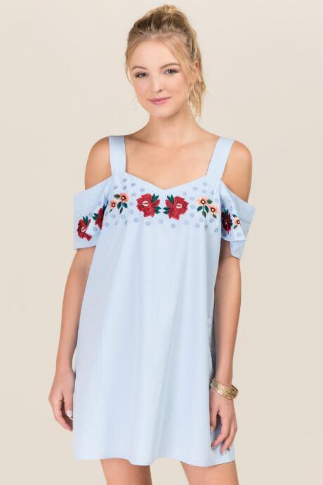 Blue Rain Gretchen Floral Embroidery Shift Dress - Oxford Blue