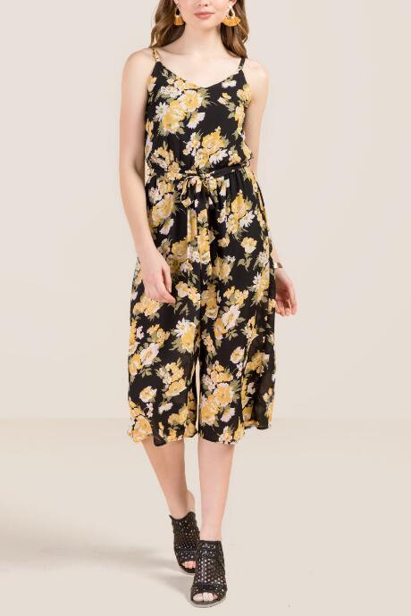 Francesca's Clara Floral Culotte Jumpsuit - Black