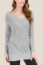 Francesca's Bennet Lattice Back Pullover Sweater - Heather Gray