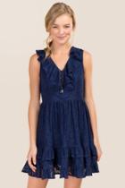 Francesca's Stella Lace Ruffle A-line Dress - Navy