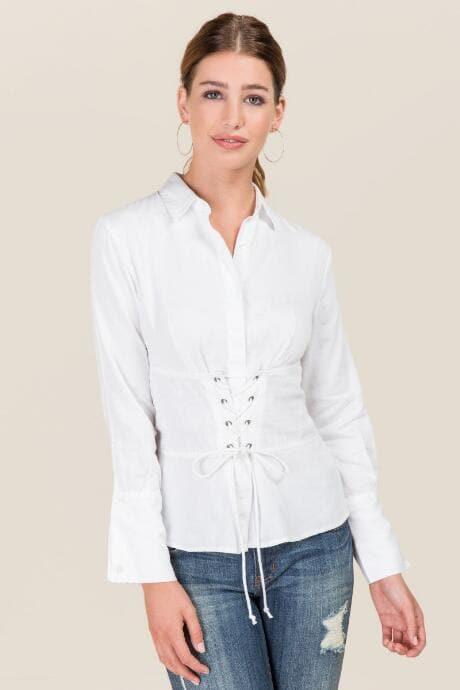 Blue Rain Deliah Corset Button Down Top - White