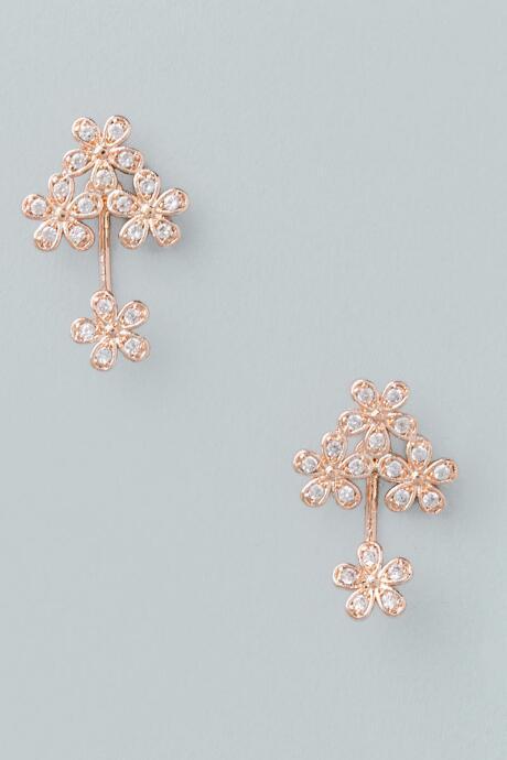 Francesca's Alia Cubic Zirconia Flower Earring Jacket - Rose/gold
