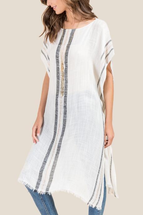 Francescas Sammie Striped Ruana - White