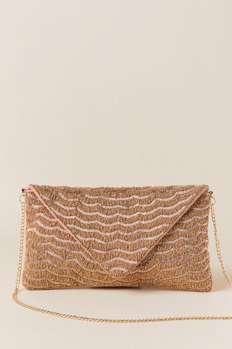 Francesca's Maggie Beaded Crossbody Clutch - Rose/gold