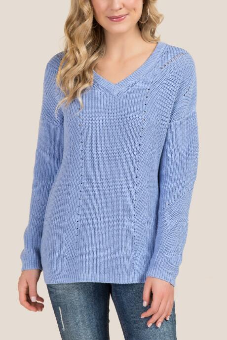 Francesca's Cayson Lace Up Back Sweater - Oxford Blue