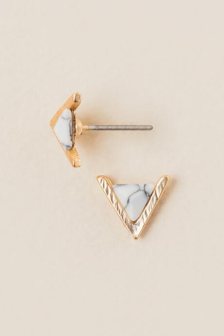 Francesca's Modena Triangle Stone Stud Earring - White