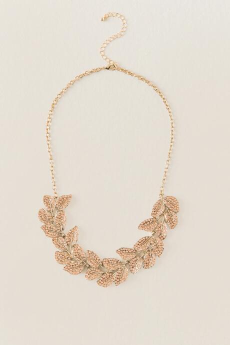 Francesca's Giza Pav Leaves Statement Necklace - Crisp Champagne