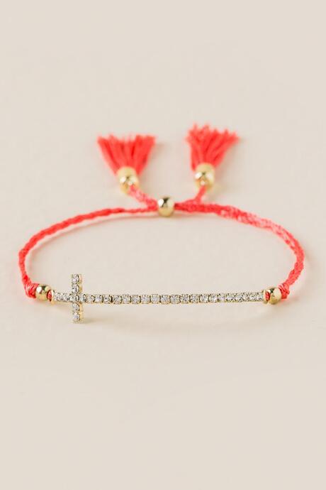 Francesca's Rebekah Cross Pull Tie Bracelet - Neon Coral