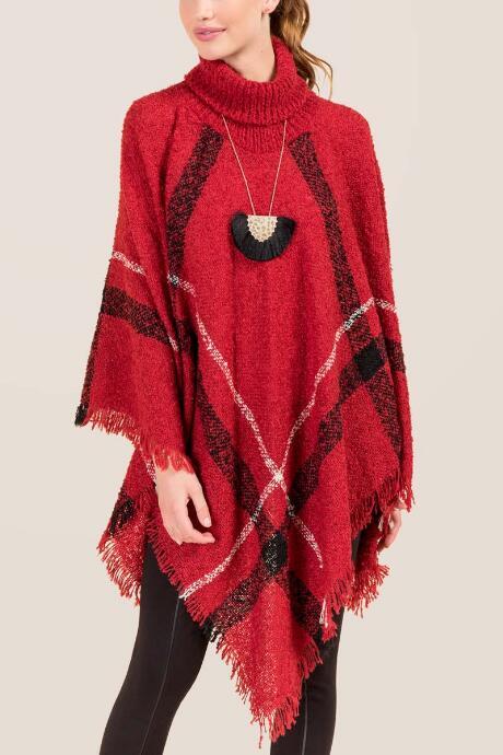 Francesca's Marina Plaid Ruana - Red