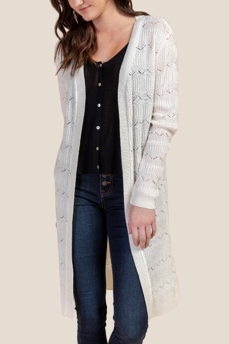 Francesca's Kai Pointelle Duster Cardigan - Ivory