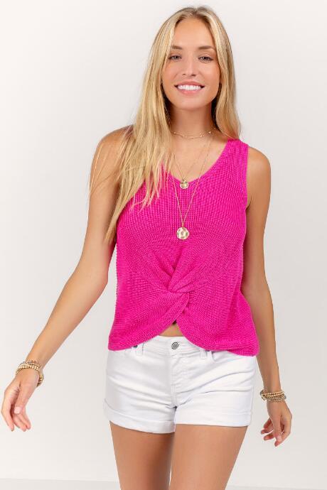 Francesca's Regan Twist Front Tank Top - Fuchsia
