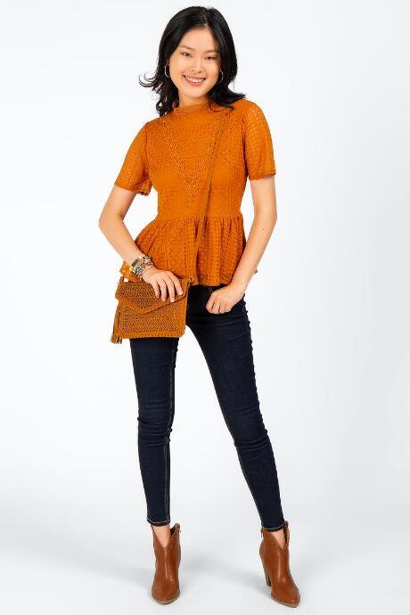 Francesca Inchess Quincie Lace Peplum Blouse - Gold