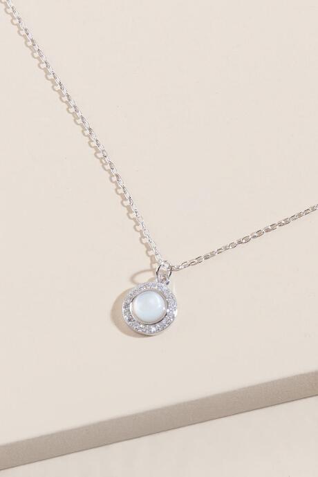 Francesca's Reah Sterling Mother Of Pearl Pendant Necklace - Iridescent