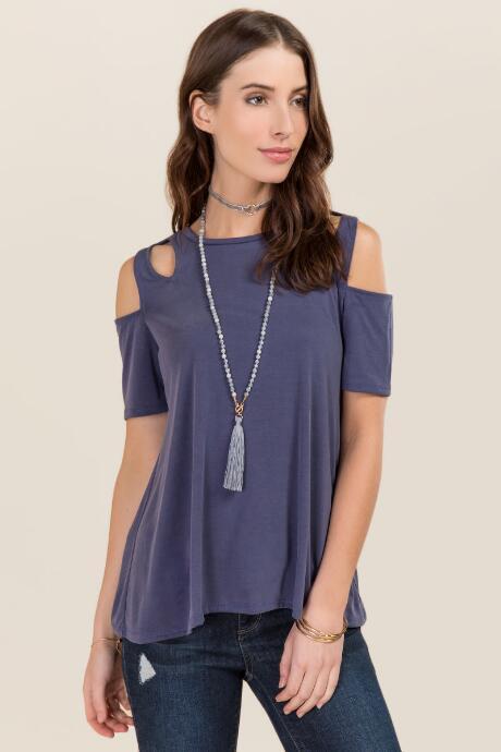 Francesca's Hollis Cold Shoulder Cupro Top - Navy