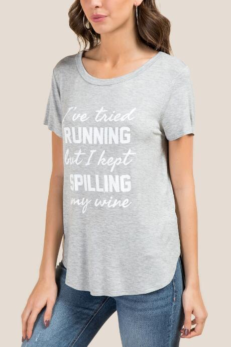 Francesca's Running Spilling Wine Graphic Tee - Heather Gray