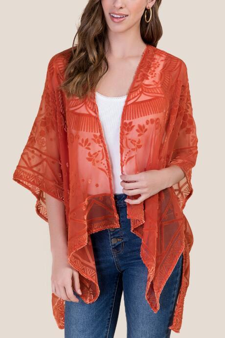 Francesca's Kyra Velvet Burnout Ruana In Rust - Rust