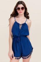 Francesca's Emilia Tassel Fly Away Romper Cover-up - Navy