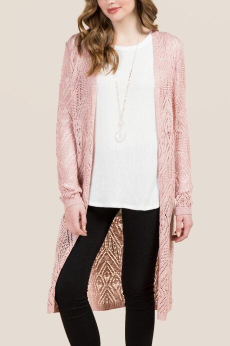 Francesca's Ophelia Open Stitch Cardigan - Blush